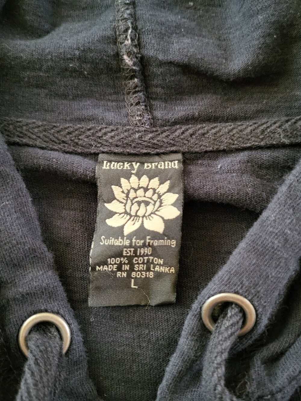 Lucky Brand Short Sleeve Cropped Hoodie Women's Size L Black Bird Embroidery Y2K - Picture 2 of 11